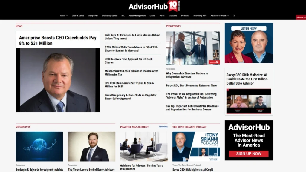 AdvisorHub Website Financial Advisor News