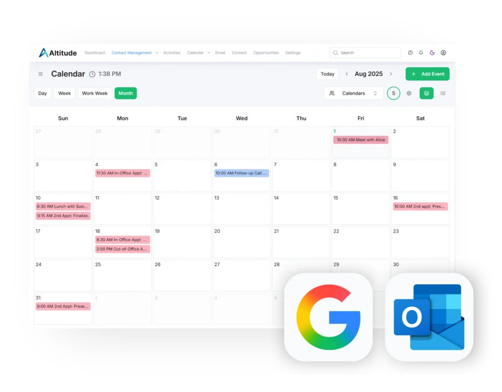 Google and Outlook integration in Altitude CRM